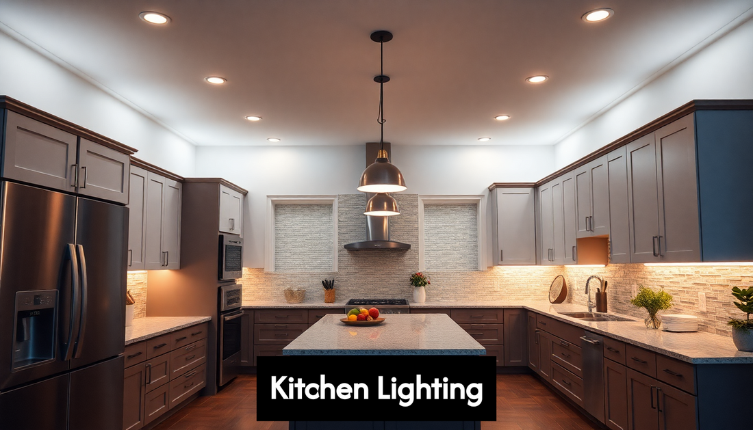 Contemporary kitchen with layering kitchen lighting at dusk