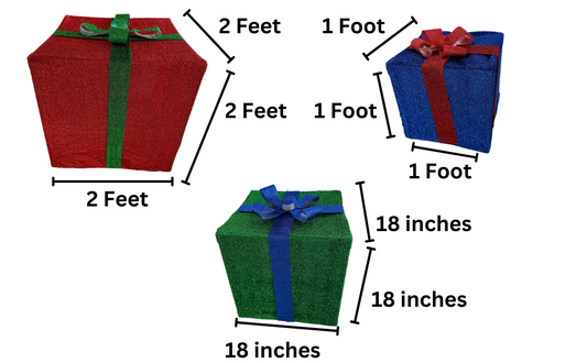 Set of 3 Lighted Outdoor Christmas Gift Boxes – Large, Medium & Small Pre-Lit Holiday Displays